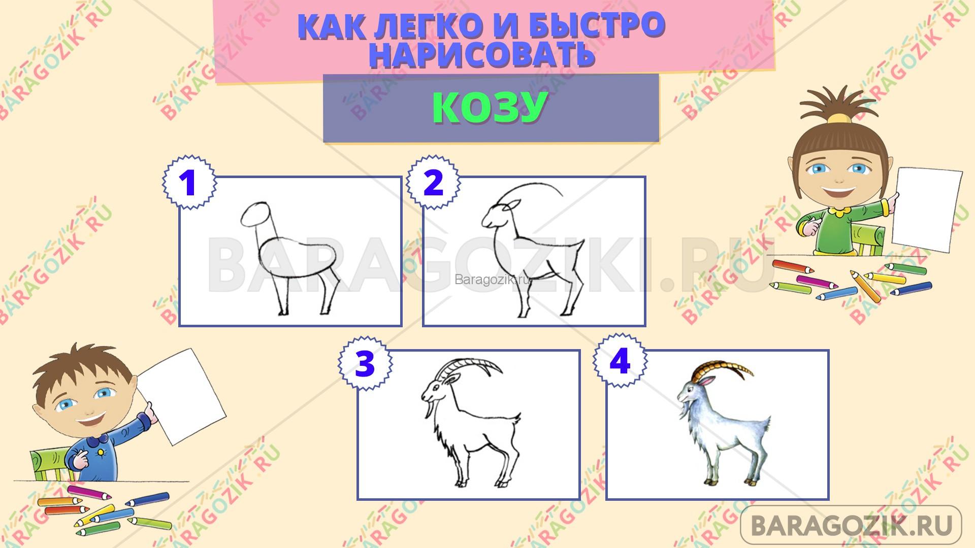 как легко нарисовать козу - пошаговая схема
