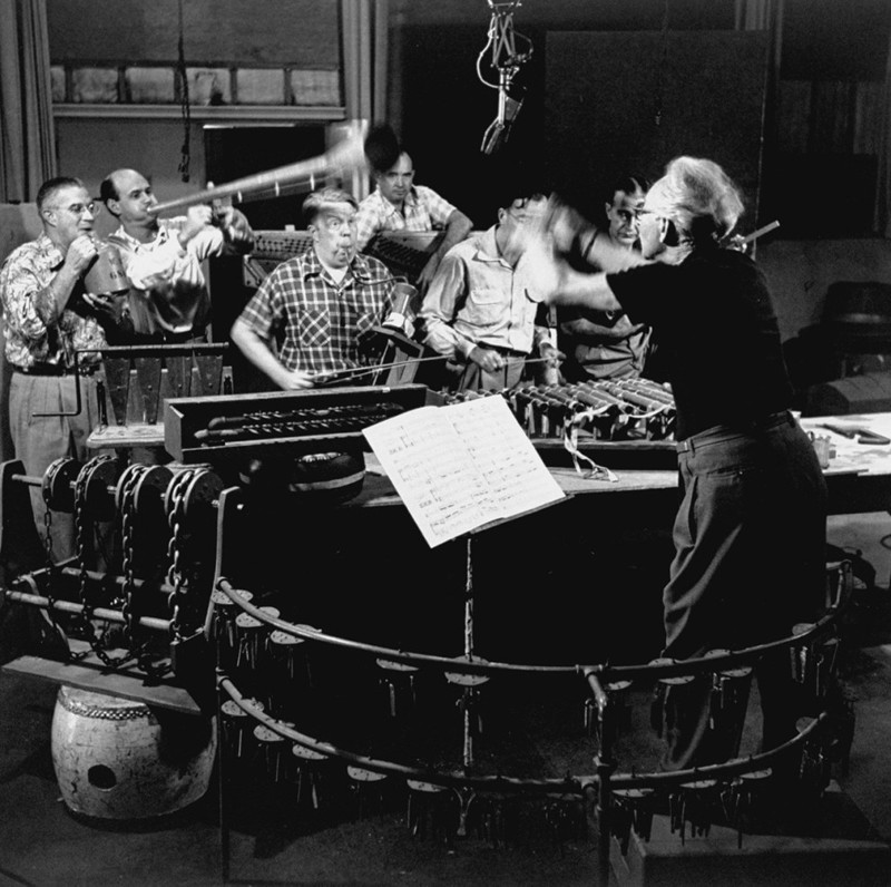 Музыканты на записи мелодий для мультфильма, 1955 год дисней, ретро, фотография