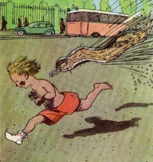 Мойдодыр, ребенок убегает от мочалки