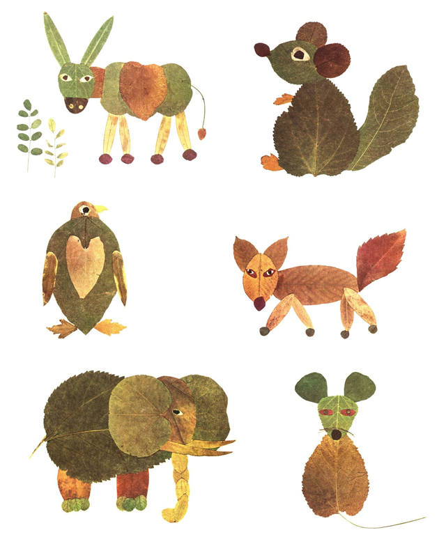 животные из осенних листьев