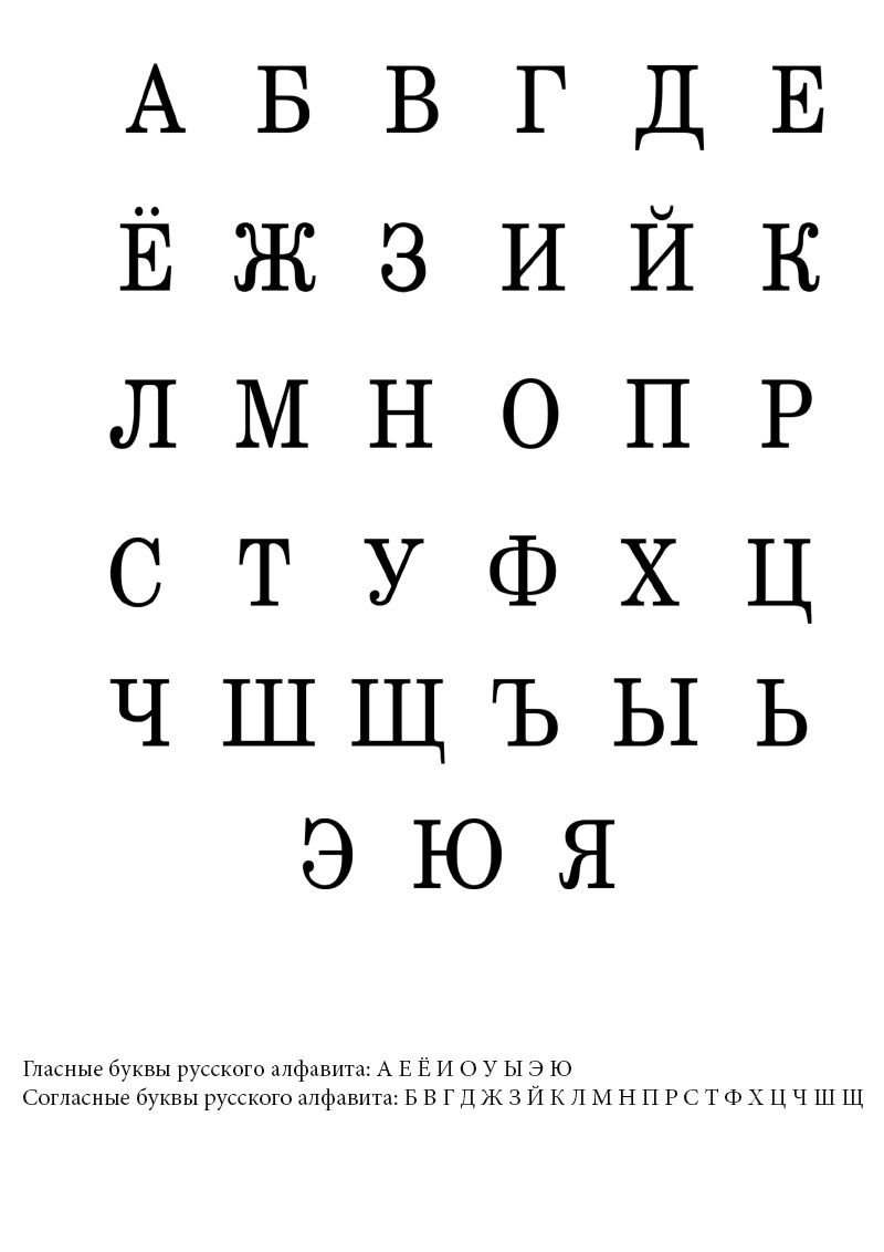 Русский алфавит в формате A4