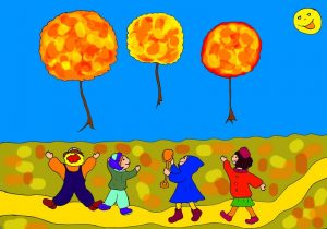 Летающие клёны - рисунок к смешному осеннему стиху "Три клёна-шара"