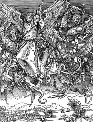 Альбрехт Дюрер гравюра Битва Михаила Архангела с Драконом