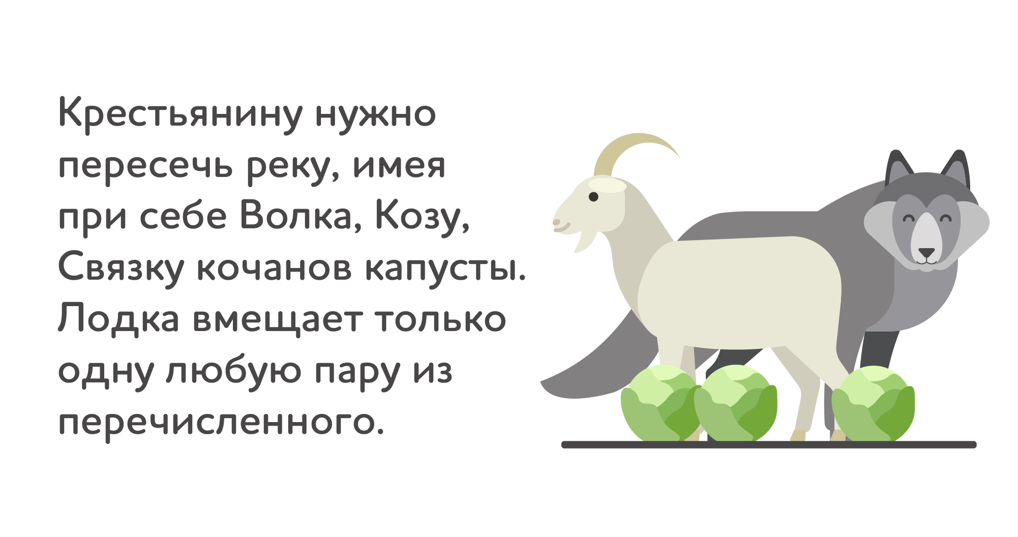 коза, волк и капуста — иллюстрация с условиями задачи о переправе