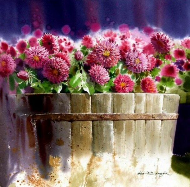 Натюрморт акварелью с цветами