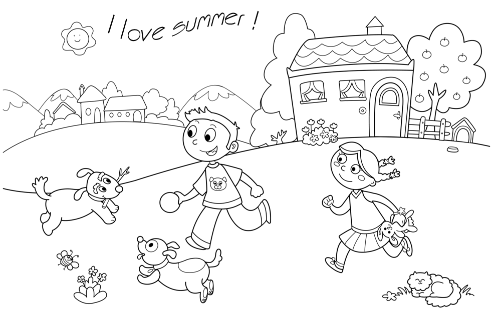Раскраски мальчик праздник 1 июня день защиты детей девочка мальчик собака лето