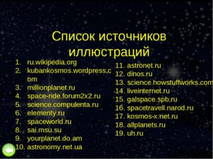 Список источников иллюстраций ru.wikipedia.org kubankosmos.wordpress.com mill