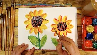 Как нарисовать ПОДСОЛНУХИ цветы / урок рисования красками для детей
