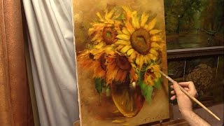Янтарные подсолнухи. Amber sunflowers. Alla Prima. Process of creating oil painting from Oleg Buiko.