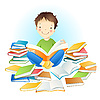 Мальчик и книги | Векторный клипарт