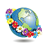 Земной шар в цветочном венке | Векторный клипарт