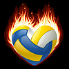 Волейбольный мяч в огне в форме сердца | Векторный клипарт
