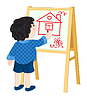 Мальчик рисунок дом | Векторный клипарт