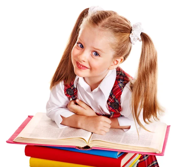 Ребенок с книгой стека — стоковое фото