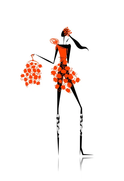 Девушка с красные яблоки платье для вашего дизайна — стоковый вектор
