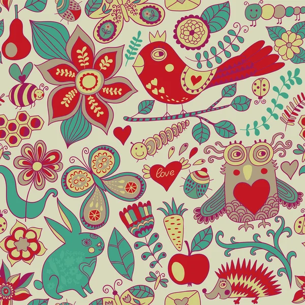 Бесшовный узор из леса. Цветочные background.owl, кролик, Варды — стоковое фото