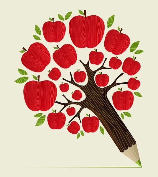 Красные яблоки концепция дерева карандашом — стоковый вектор