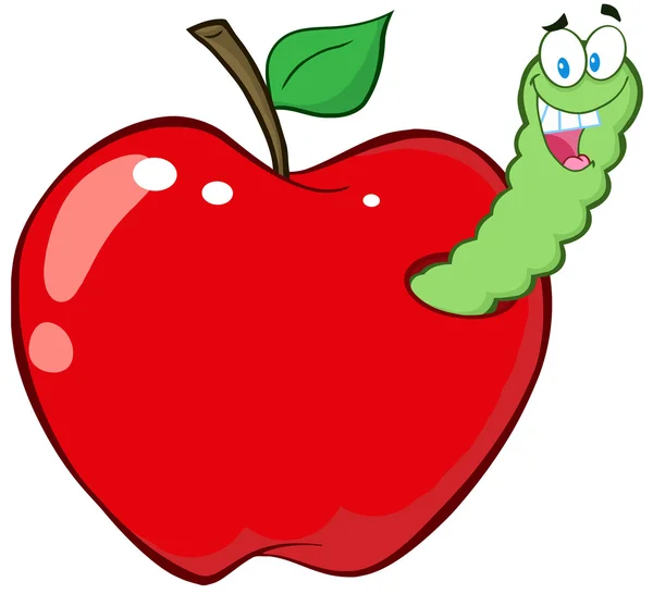 Червь в красное яблоко — стоковое фото