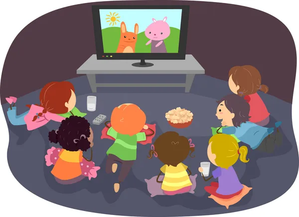 Stickman дети смотрят мультфильмы — стоковое фото