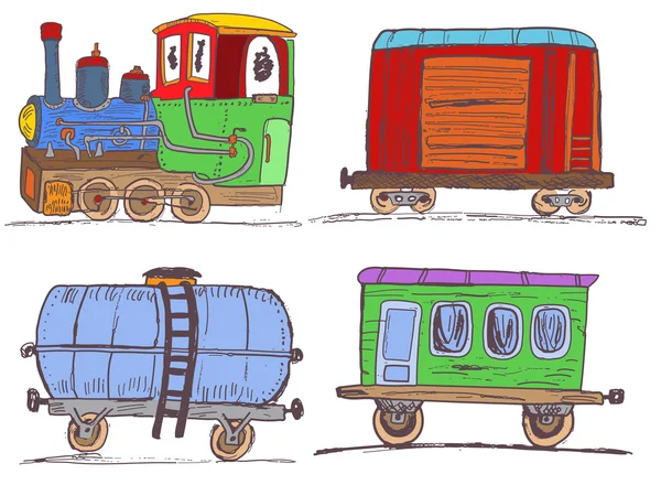 Цветные ретро поезд с вагонами — стоковый вектор