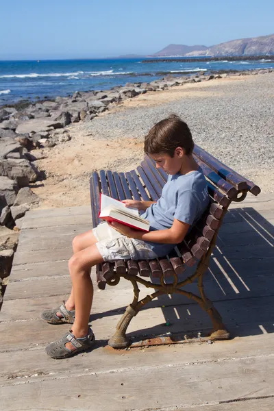 Мальчик, читающий книгу — стоковое фото