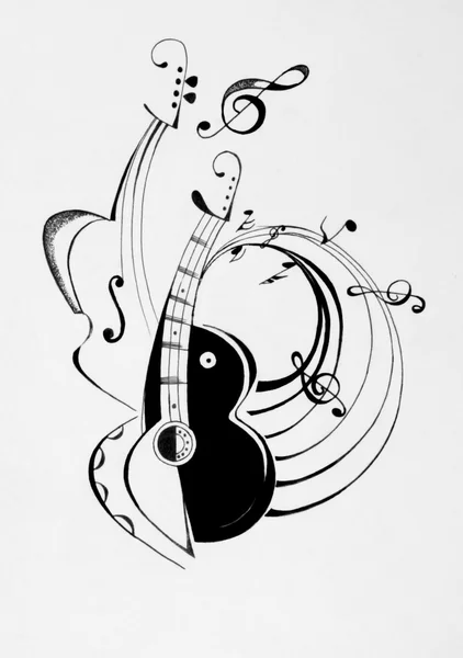 Картина гитары с музыкальными нотами — стоковое фото