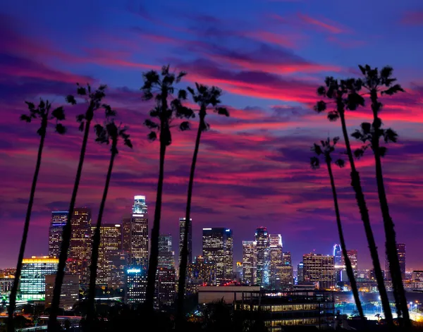 В центре ночь la горизонт заката Лос-Анджелеса Калифорния — стоковое фото