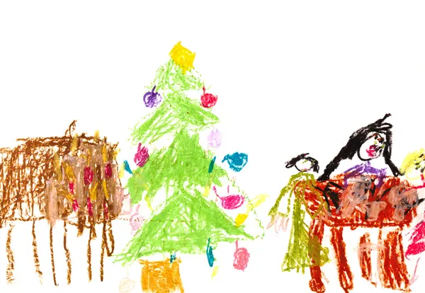 Детский рисунок - Семья Рождественский ужин — стоковое фото