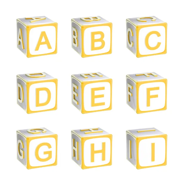ABC: алфавит из детей, играющих кубов — стоковое фото