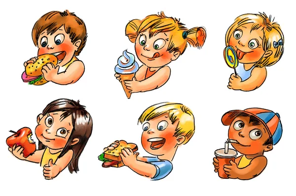 Ребенок ест. Ручная роспись иллюстрации — стоковое фото