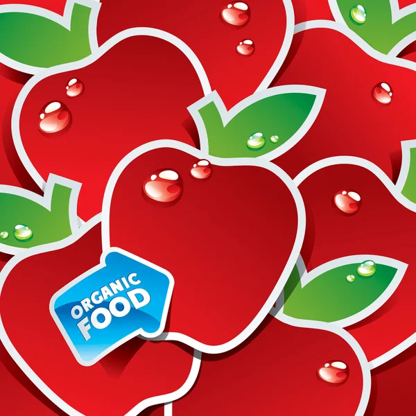 Фон из красных яблок с стрелкой на органические продукты питания. Векто — стоковый вектор