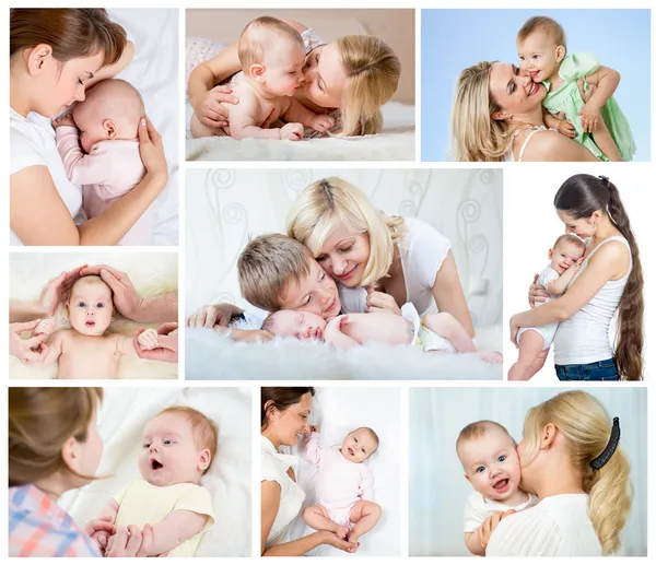 Коллаж концепции день матери. Любящих мам с младенцами — стоковое фото