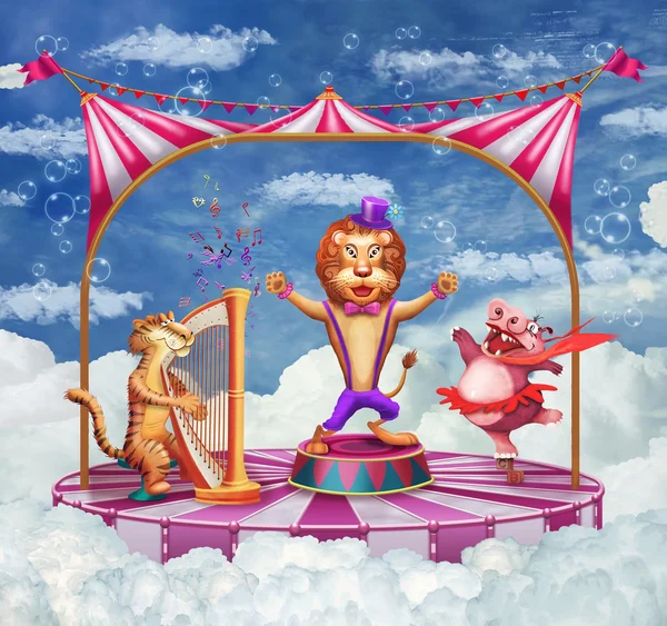Иллюстрация цирка с палатки и различных животных — стоковое фото