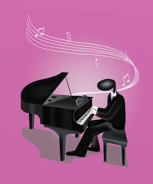 Пианист человек играть на пианино с нотами и звуковые волны — стоковое фото