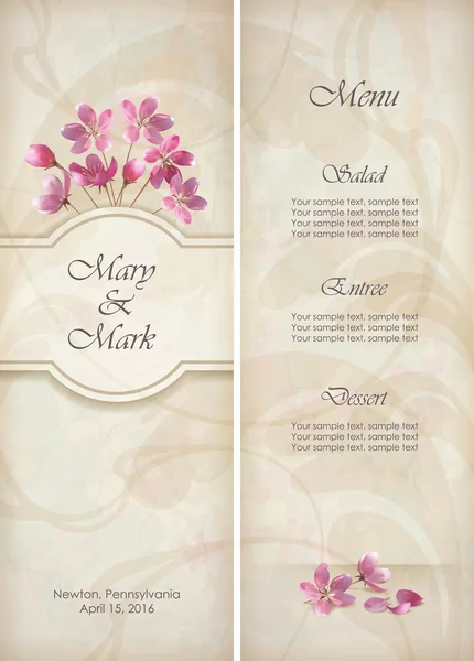 Цветочные векторных декоративные свадебное меню или приглашение шаблон дизайна, с красивым букетом шаблон абстрактные обои декоративные розовые цветы на фоне гранж текстурированные в винтажном стиле — стоковый вектор