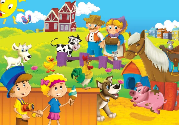 Дети на ферме, играя с сельскохозяйственных животных 3 — стоковое фото