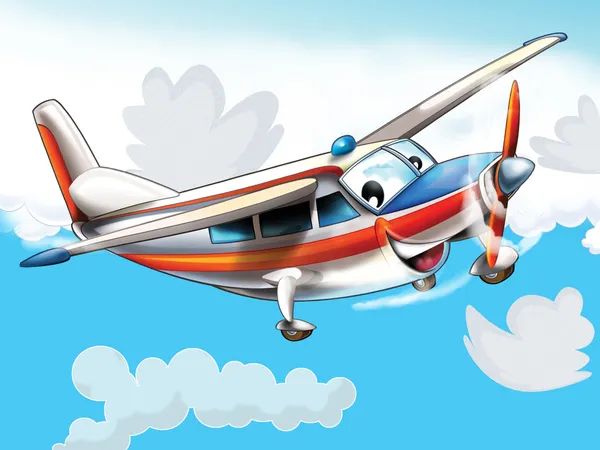 Маленький самолет счастливым, мультфильм — стоковое фото