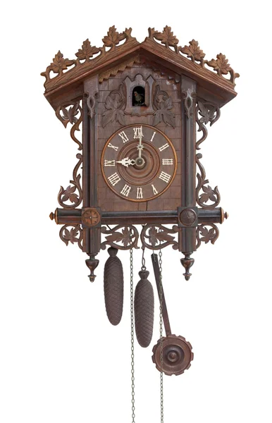 Антикварные часы с кукушкой, изолированные — стоковое фото