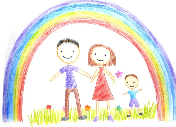 Дети, рисование счастливая семья — стоковое фото
