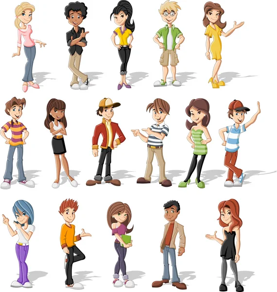 Группа счастливых мультипликационных подростков — стоковый вектор