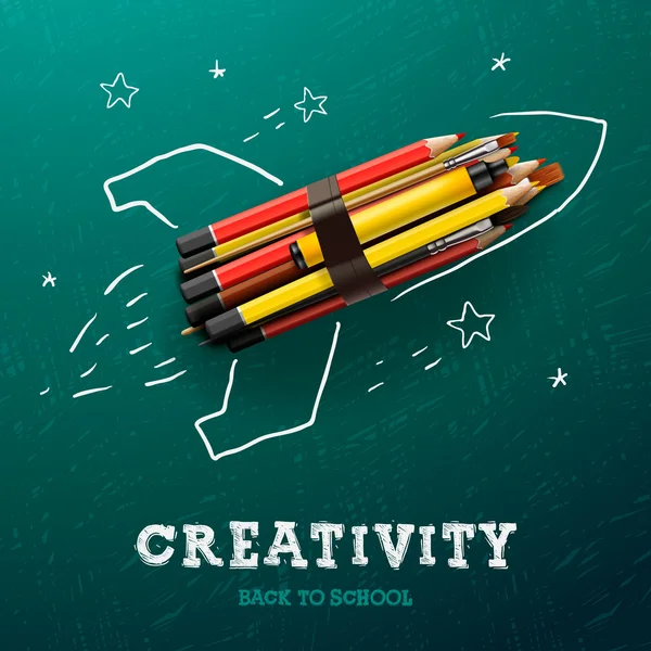 Изучение творчества. ракета с карандашами — стоковый вектор