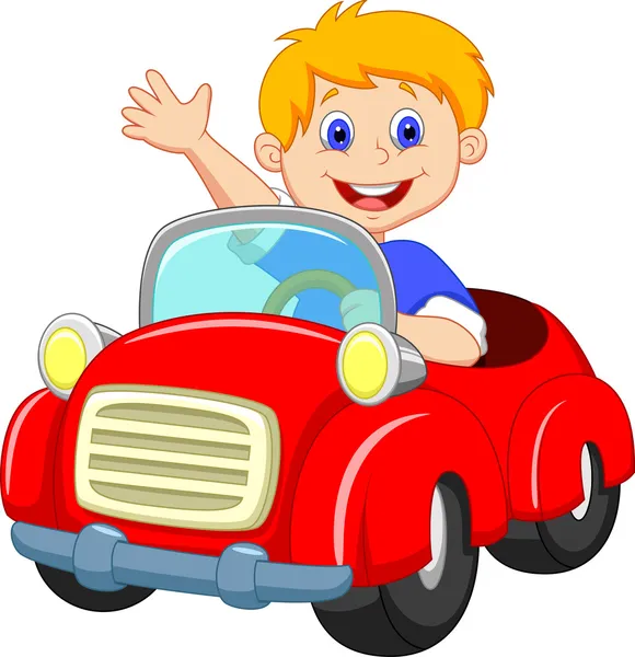 Маленький мальчик ведущий автомобиль — стоковый вектор