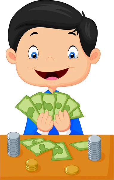 Мультфильм мальчик, считая деньги — стоковый вектор