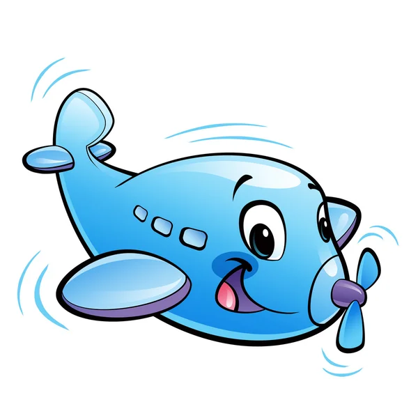 Ребенок милый мультфильм синий самолет персонаж с летающий пропеллер — стоковое фото