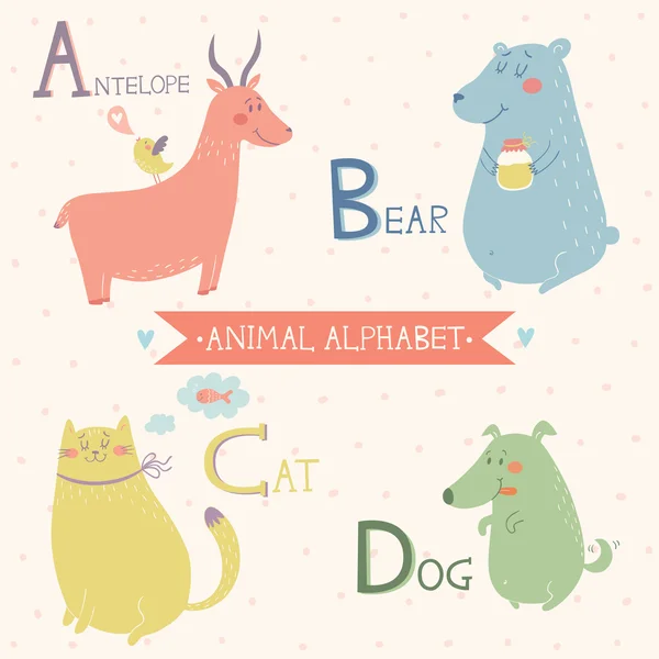 Животные алфавит. милые векторные животных зоопарка. часть 1 — стоковый вектор