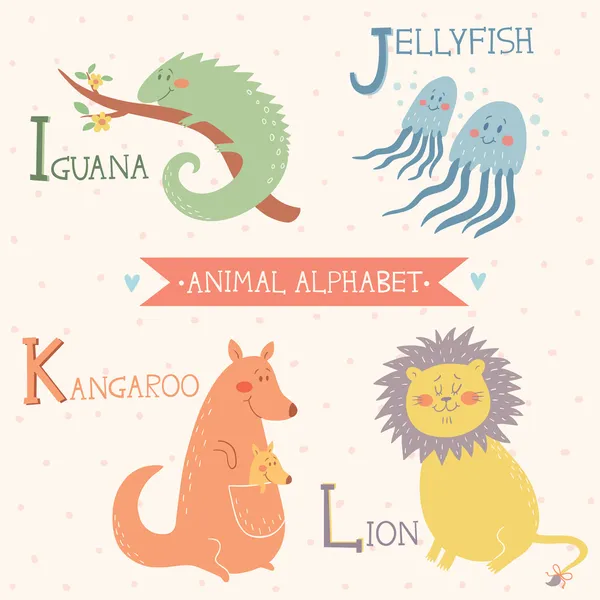 Животные алфавит. милые векторные животных зоопарка. часть 3 — стоковый вектор