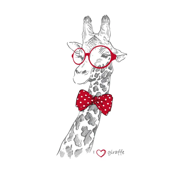 Рука рисованные иллюстрации giraffe в круглые очки — стоковый вектор