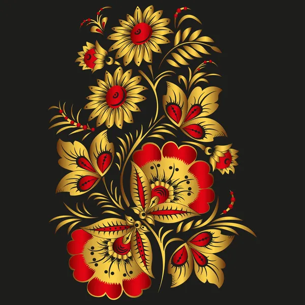 Цветочный фон вектор в традиционном русском стиле хохломской. желтые и красные цветы — стоковый вектор