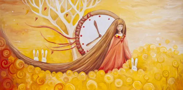 Иллюстрация девочка с часами — стоковое фото