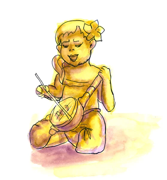 Забавный мультфильм девочка игры на банджо — стоковое фото
